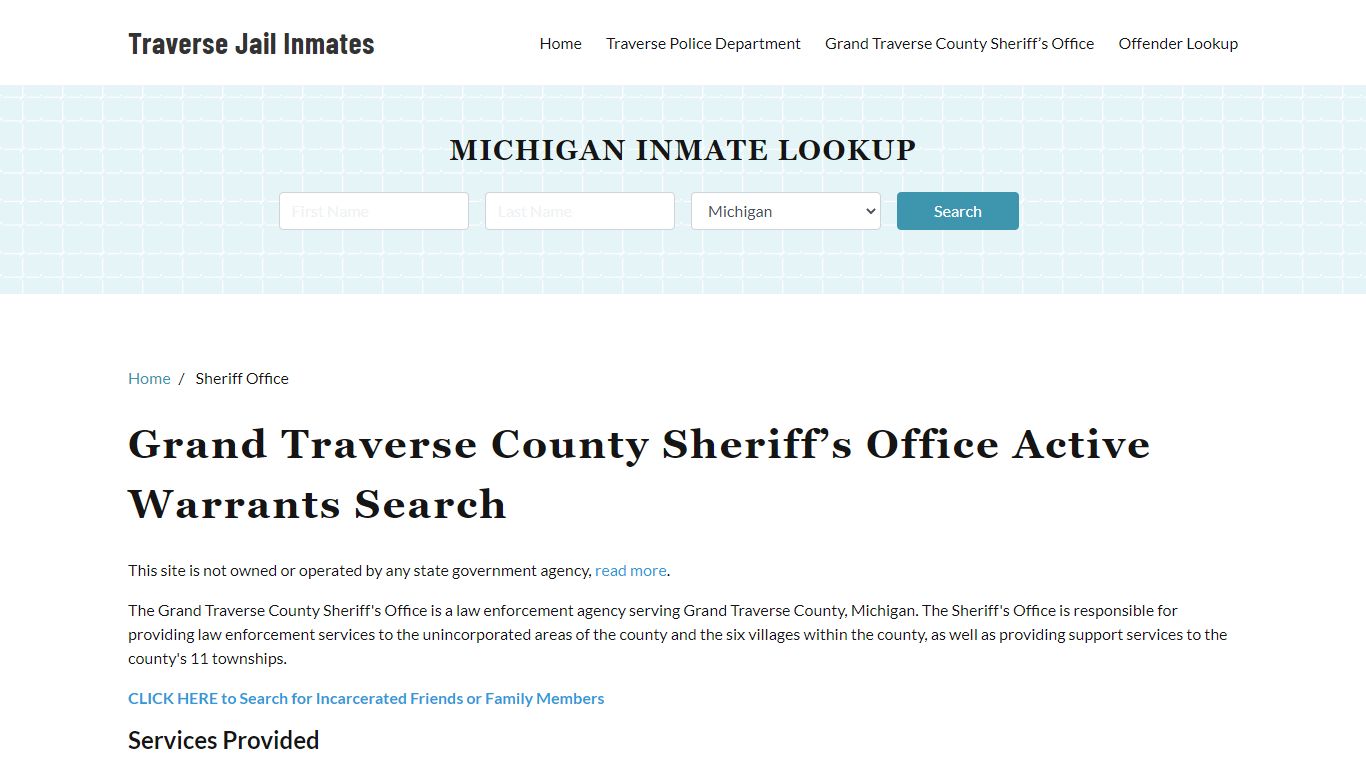 Grand Traverse County Sheriff Office, MI Warrant Lookup